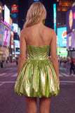 Metallic Green Sweetheart A-Line Ruched Mini Cocktail Dress
