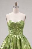 Metallic Green Sweetheart A-Line Ruched Mini Cocktail Dress