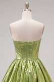 Metallic Green Sweetheart A-Line Ruched Mini Cocktail Dress