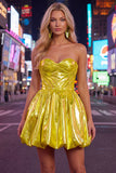 Metallic Green Sweetheart A-Line Ruched Mini Cocktail Dress