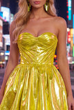 Metallic Green Sweetheart A-Line Ruched Mini Cocktail Dress
