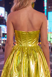 Metallic Green Sweetheart A-Line Ruched Mini Cocktail Dress