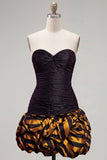 Sweetheart Black Golden Bodycon Ruched Short Party Dress