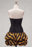 Sweetheart Black Golden Bodycon Ruched Short Party Dress