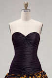 Sweetheart Black Golden Bodycon Ruched Short Party Dress