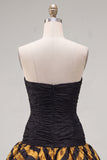 Sweetheart Black Golden Bodycon Ruched Short Party Dress