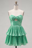 Metallic Fuchsia A-Line Sweetheart Pleated Cocktail Dress with Ruffles