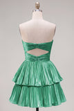 Metallic Fuchsia A-Line Sweetheart Pleated Cocktail Dress with Ruffles