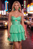 Metallic Fuchsia A-Line Sweetheart Pleated Cocktail Dress with Ruffles