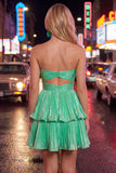 Metallic Fuchsia A-Line Sweetheart Pleated Cocktail Dress with Ruffles
