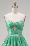 Metallic Fuchsia A-Line Sweetheart Pleated Cocktail Dress with Ruffles