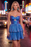 Metallic Fuchsia A-Line Sweetheart Pleated Cocktail Dress with Ruffles