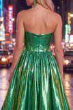 Royal Blue A-Line Sweetheart Metallic Ruched Party Dress
