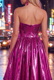 Royal Blue A-Line Sweetheart Metallic Ruched Party Dress