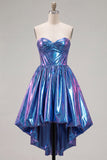 Royal Blue A-Line Sweetheart Metallic Ruched Party Dress