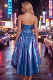 Royal Blue A-Line Sweetheart Metallic Ruched Party Dress