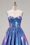 Royal Blue A-Line Sweetheart Metallic Ruched Party Dress