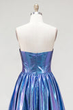 Royal Blue A-Line Sweetheart Metallic Ruched Party Dress