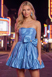 Strapless Dark Green A-Line Short Cocktail Dress with Bow