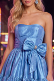 Strapless Dark Green A-Line Short Cocktail Dress with Bow