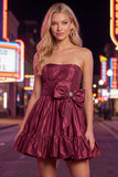 Strapless Dark Green A-Line Short Cocktail Dress with Bow