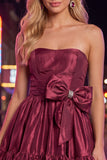 Strapless Dark Green A-Line Short Cocktail Dress with Bow