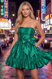 Strapless Dark Green A-Line Short Cocktail Dress with Bow