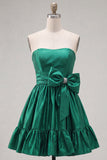 Strapless Dark Green A-Line Short Cocktail Dress with Bow