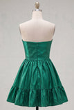 Strapless Dark Green A-Line Short Cocktail Dress with Bow