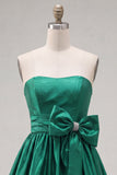 Strapless Dark Green A-Line Short Cocktail Dress with Bow