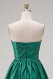 Strapless Dark Green A-Line Short Cocktail Dress with Bow