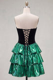 Sweetheart A-Line Black Green Ruffled Mini Cocktail Dress with Lace Up Back
