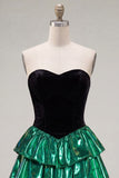 Sweetheart A-Line Black Green Ruffled Mini Cocktail Dress with Lace Up Back