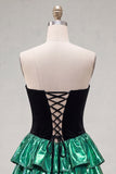 Sweetheart A-Line Black Green Ruffled Mini Cocktail Dress with Lace Up Back