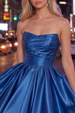 Strapless A-Line Mint Satin Ruched Graduation Dress
