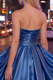 Strapless A-Line Mint Satin Ruched Graduation Dress