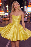 Strapless A-Line Mint Satin Ruched Graduation Dress