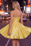 Strapless A-Line Mint Satin Ruched Graduation Dress