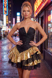 Black Golden Strapless A-Line Ruffled Short Cocktail Dress with Lace Up Back