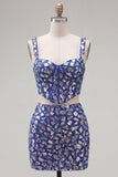 Dark Blue 2 Piece Bodycon Mini Party Dress with Mirror