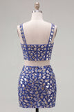 Dark Blue 2 Piece Bodycon Mini Party Dress with Mirror