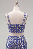 Dark Blue 2 Piece Bodycon Mini Party Dress with Mirror