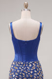 Dark Blue Bodycon Corset Cocktail Dress with Mirror