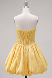 Yellow Strapless A-Line Corset Lace Up Back Graduation Dress with Beading