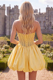Yellow Strapless A-Line Corset Lace Up Back Graduation Dress with Beading
