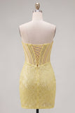 Sparkly Yellow Bodycon Strapless Corset Party Dress with Sequins