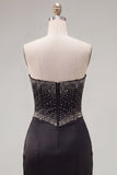 Black Strapless Beaded Bodycon Corset Short Cocktail Dress with Keyhole