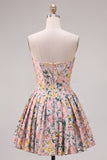 A-Line Grey Corset Floral Strapless Jacquard Cocktail Dress with Bow