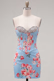 Sweetheart Yellow Corset Beaded Floral Tight Cocktail Dress