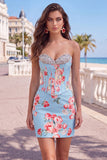 Sweetheart Yellow Corset Beaded Floral Tight Cocktail Dress